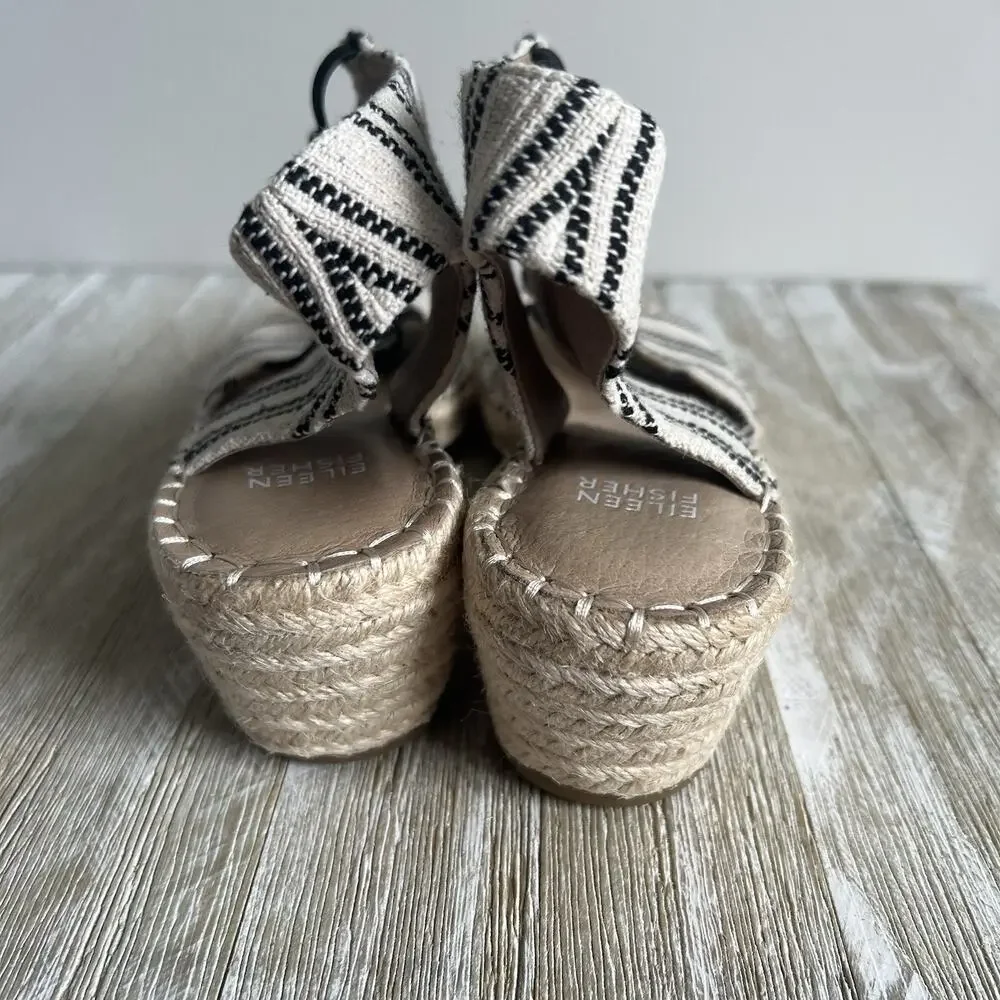 Eileen Fisher Agnes Espadrille Wedge Sandals Open Toe Braided Jute Slip On 8 New